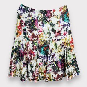 Brooks Brothers Silk Floral Colorful Print Midi Flare Lined Skirt Women's Size 8